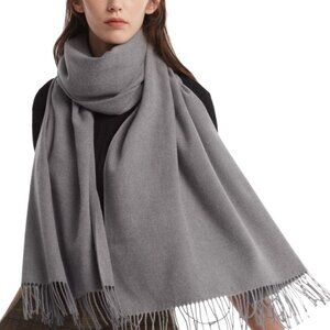 Women's Grey Pashmina Shawl Wraps Cashmere Feel Winter Scarf Soft Warm Blanket